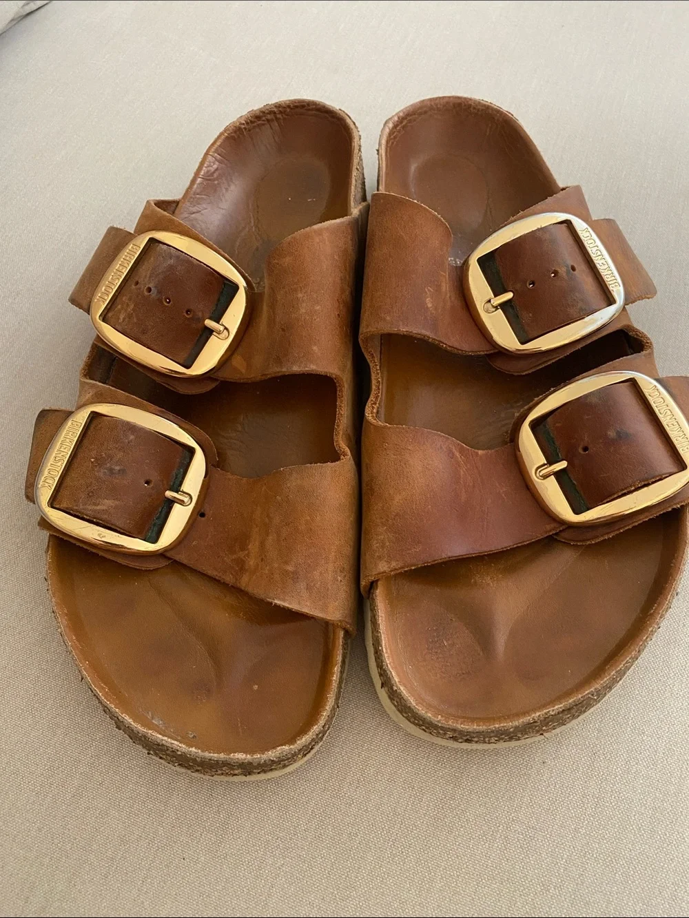 Birkenstock Arizona Gold Big Buckle slide sandal Cognac sz 42 L11 /M9